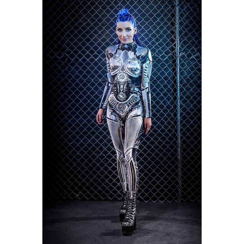 Skeleton Skull Steampunk Robot Halloween Cosplay Costume Bodysuits Full Body Catsuit Carnival Costume Full Body Suit One Piece Scary Costume Kid's Adults' Women's Masquerade Mardi Gras Party Halloween3