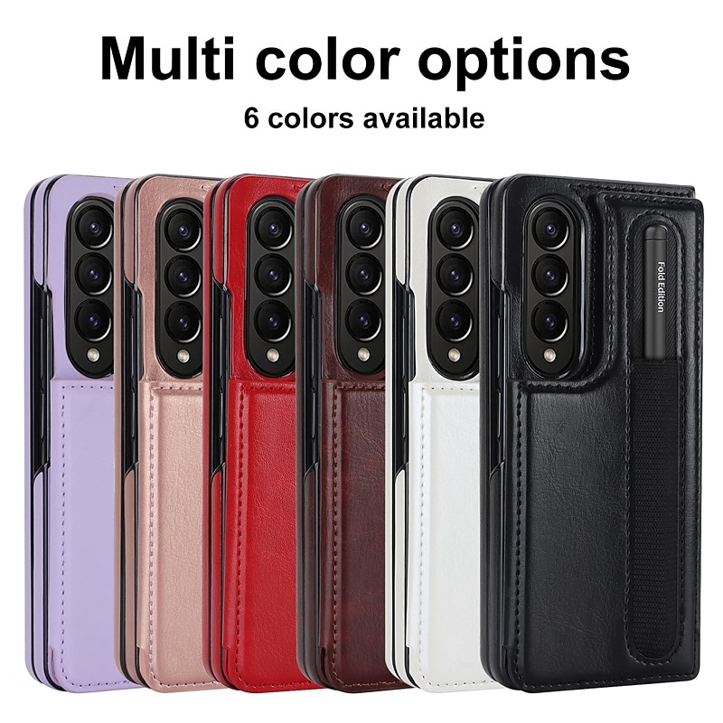 Phone Case For Samsung Galaxy Z Fold 7 Z Fold 6 Z Fold 5 Z Fold 4 Z Fold 3 Leather With Card Holder Kickstand with Pen Slot Holder Solid Color PC PU Leather3