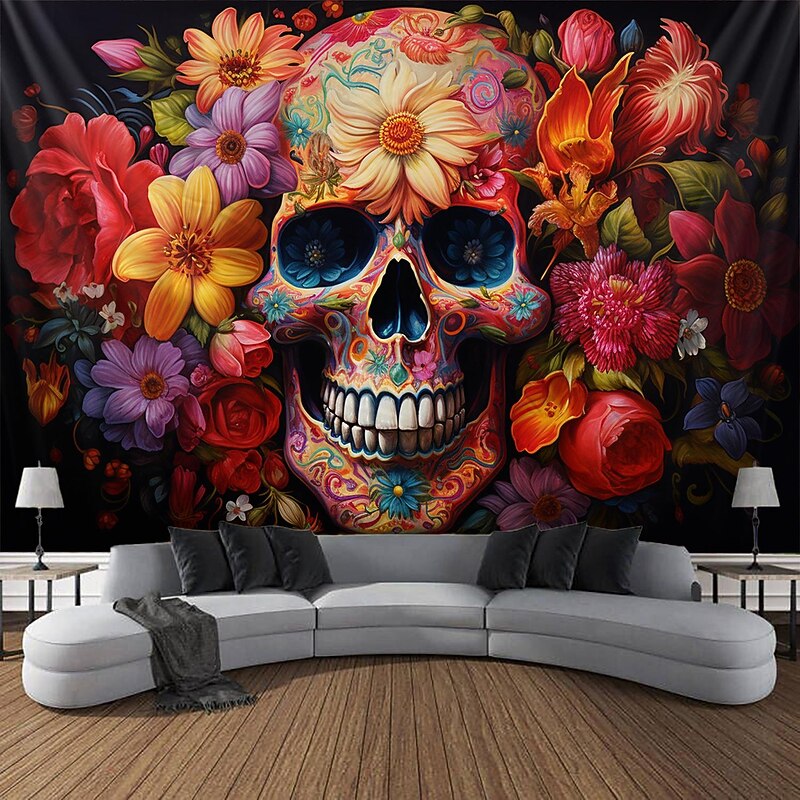 Halloween Skeleton Day of Dead Hanging Tapestry Wall Art Large Tapestry Mural Decor Photograph Backdrop Blanket Curtain Home Bedroom Living Room Decorations3