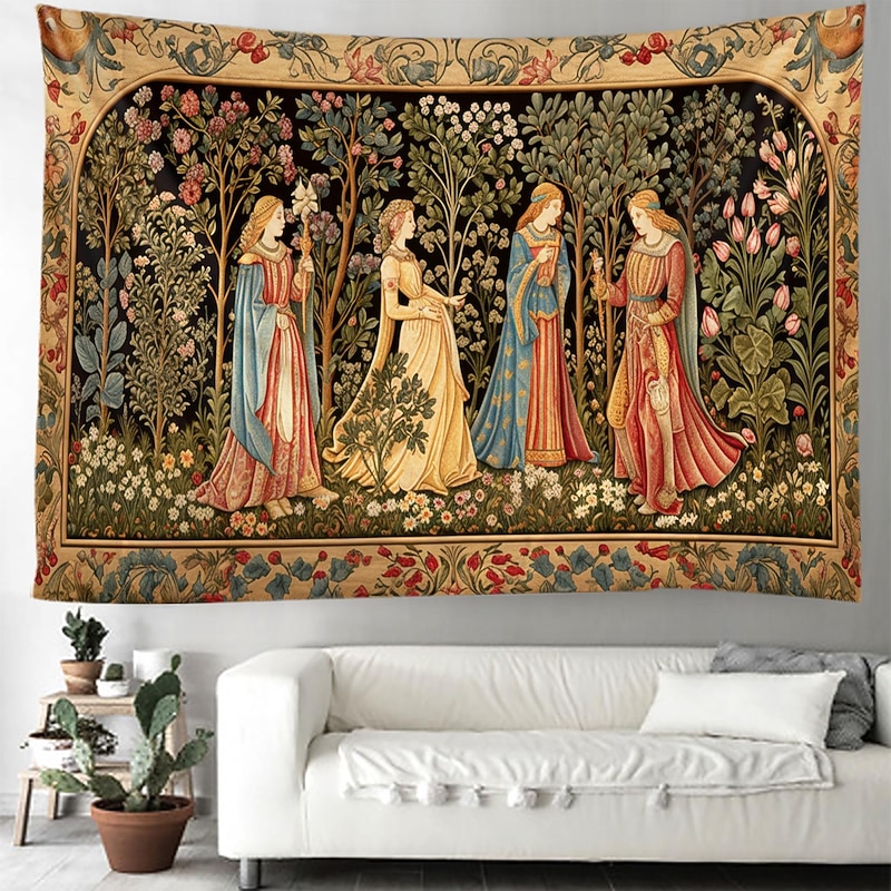 Medieval Tapestry Middle Age Tapestry Garden Noble Women Large Tapestry Wall Painting Decoration Photo Hanging Bed Curtain Home Bedroom Living Room Decoration3