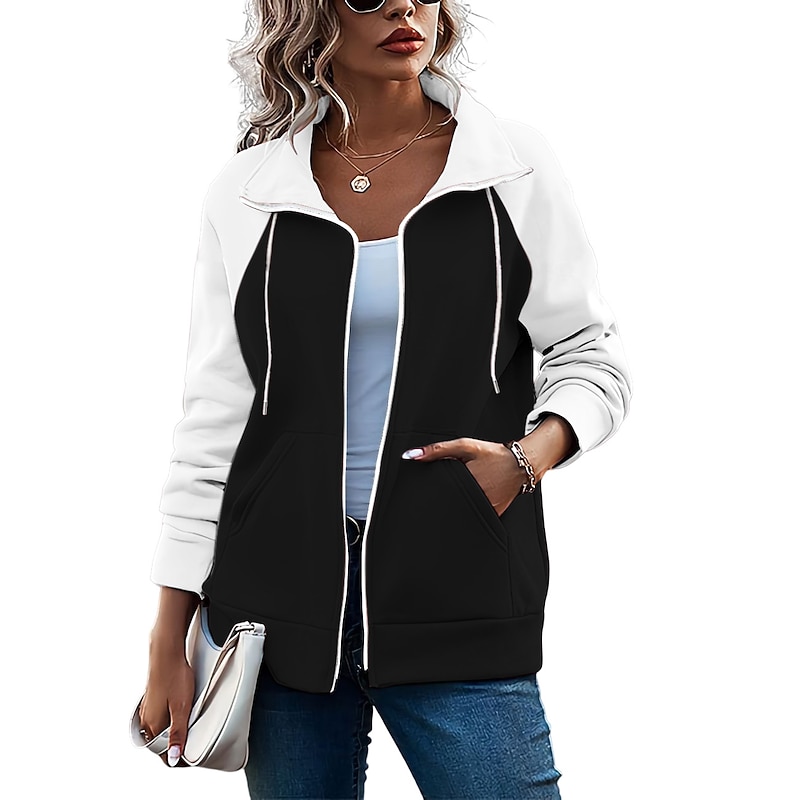 Women's Color Block Basic Long Sleeve Hoodie Regular Tops Street Casual Zip Up Front Pocket White Pink Red Green Army Green Fall & Winter2