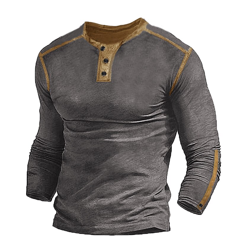 Men's Button T Shirt T Shirt Tee Top Long Sleeve Hooded Spring &  Fall Color Block Fashion Designer Basic Vacation Street Going out Black Navy Blue Brown Top Tee for Men3