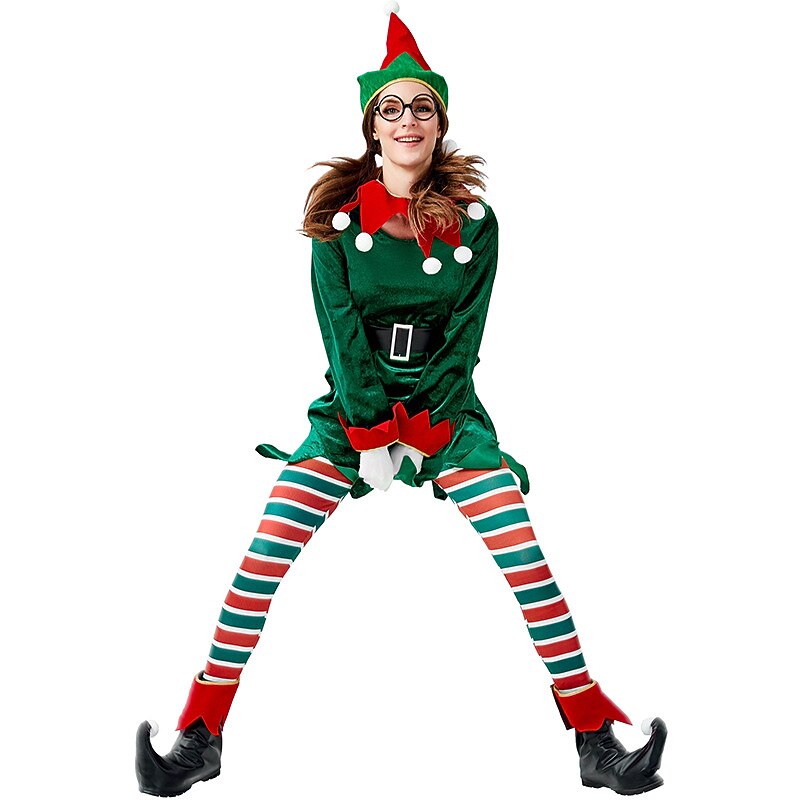 Santa Claus Elf Mrs.Claus Outfits Christmas Hat Fancy Christmas Dress Women's Christmas Adults' Christmas Carnival Christmas Eve Christmas Party Coat Pants Gloves Belt Leg Warmers