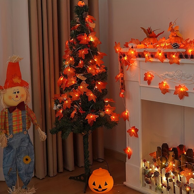 LED Maple Leaf 3 Meter 20 Light Battery Box Powered Holiday Fall Plant Wreath Fence Party Staircase Railing Decorative Light3
