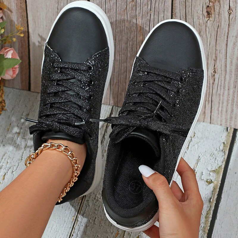 Women's Sneakers Flats Pink Shoes Plus Size Fantasy Shoes Party Daily Solid Color Lace-up Flat Heel Round Toe Fashion Casual PU Black Rose Red3