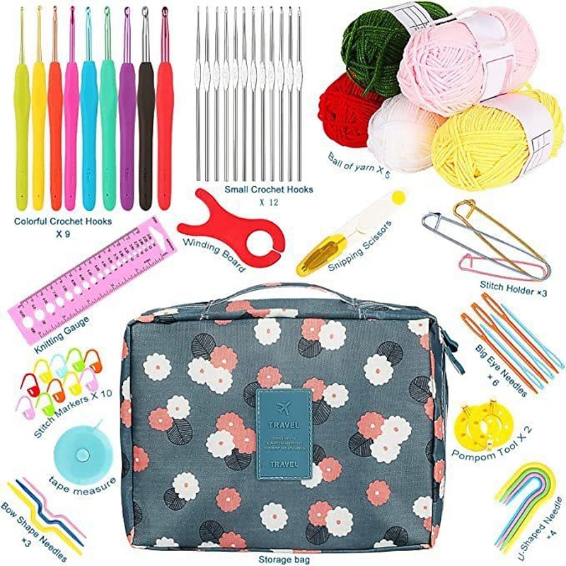 58PCS Crochet Kit Beginners Crochet Set with Crochet Yarn, Portable Crochet Hook Set Crochet Hooks Ergonomic Soft Grip Lace Crochet Hooks Travel Crochet Hook Case Full Knitting Crochet Supplies2