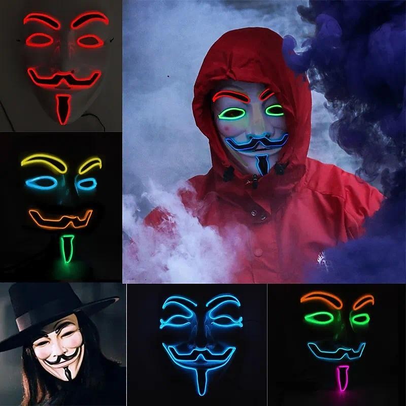 Luminous V-Shaped Cold Light Led Plastic Vendetta Four-Color Mask Halloween Horror Masquerade Party Props