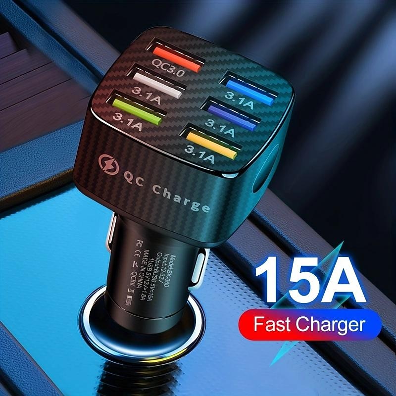 75W Fast Charging 6-Ports QC3.0 & 5 USB 15A Car Charger Adapter Fast Charging Portable Phone Adapter For Android Charger3