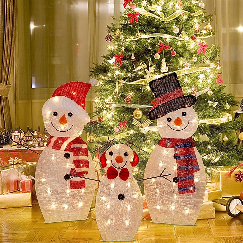 Battery Operated Christmas Lights Snowman Family Christmas Collapsible Snowman Outdoor Decoration Outdoor Lighted Snowman Christmas Yard Decorations2