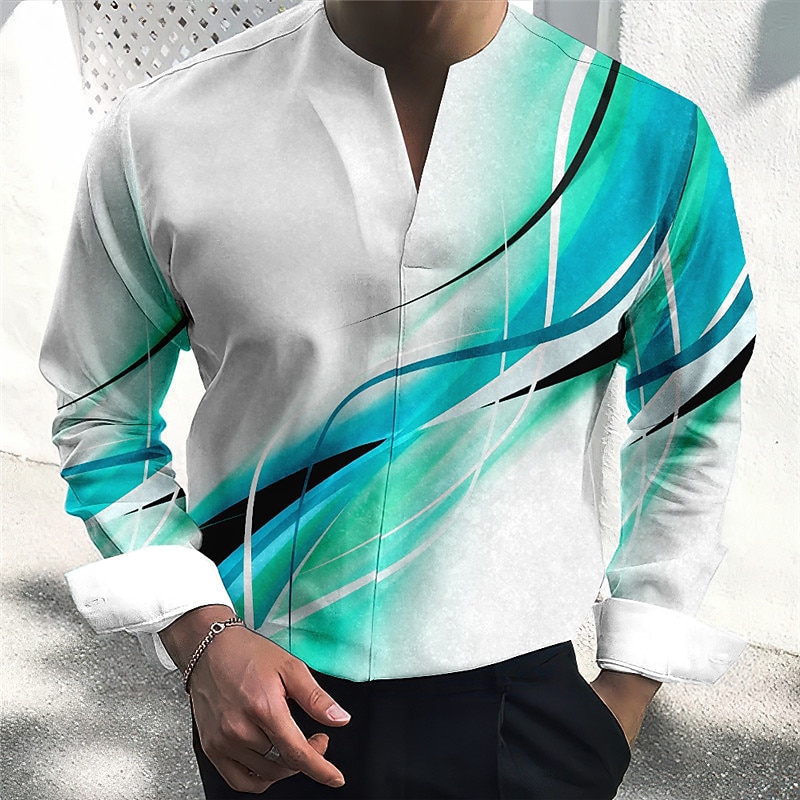 Men's Shirt Dress Shirt Gradient Outdoor Casual Blue-Green Red Blue Orange Long Sleeve V Neck Summer Fall Clothing Apparel Print2