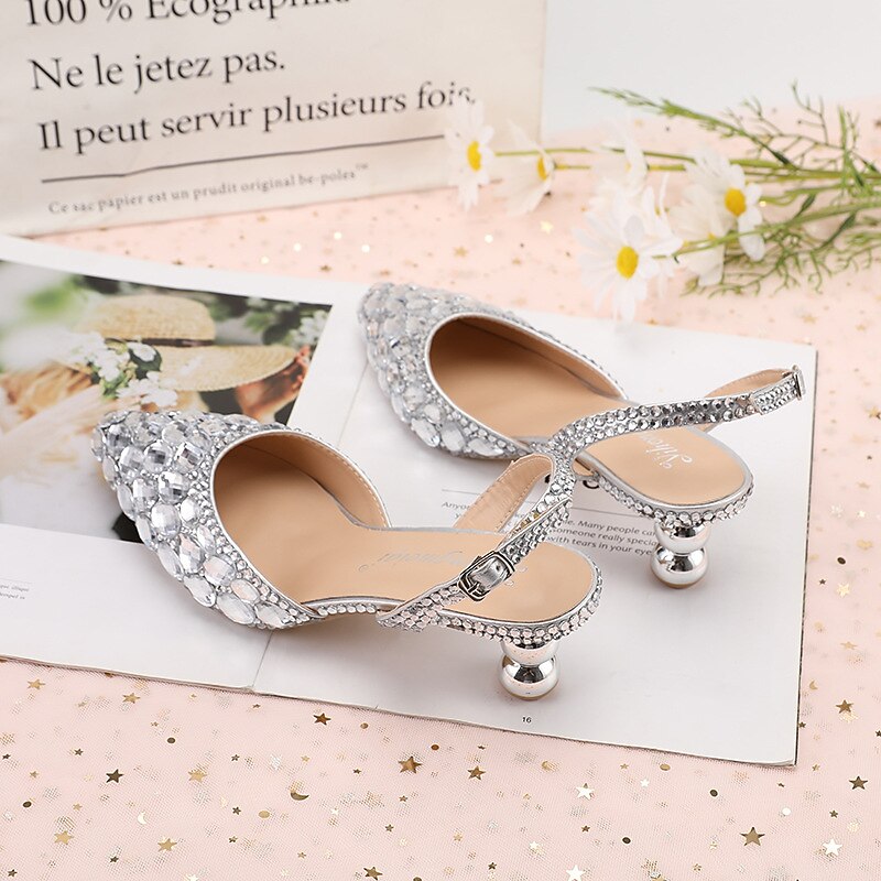 Women's Blue Rhinestone Slingback Heels - Perfect for Weddings and Evening Parties4