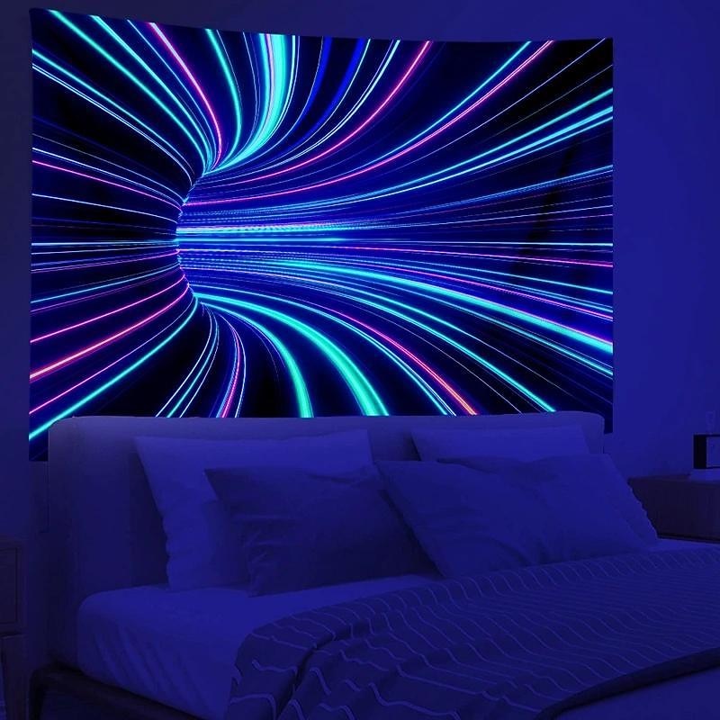 Blacklight Tapestry UV Reactive Glow in the Dark Glow Party Neon 3D Vortex Psychedelic Trippy Misty Hanging Tapestry Wall Art Mural for Living Room Bedroom