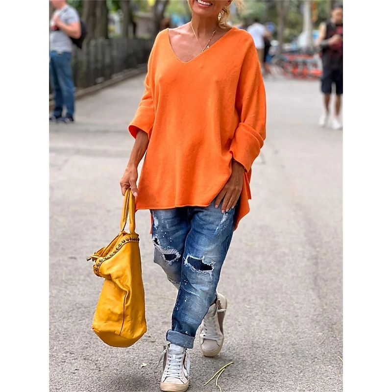 Women's Tunic Oversized Sweatshirt Pullover Sports Basic Neon & Bright Plain Street Casual V Neck Loose Fit Long Sleeve Black Pink Orange Gray Fall & Winter Prefall4