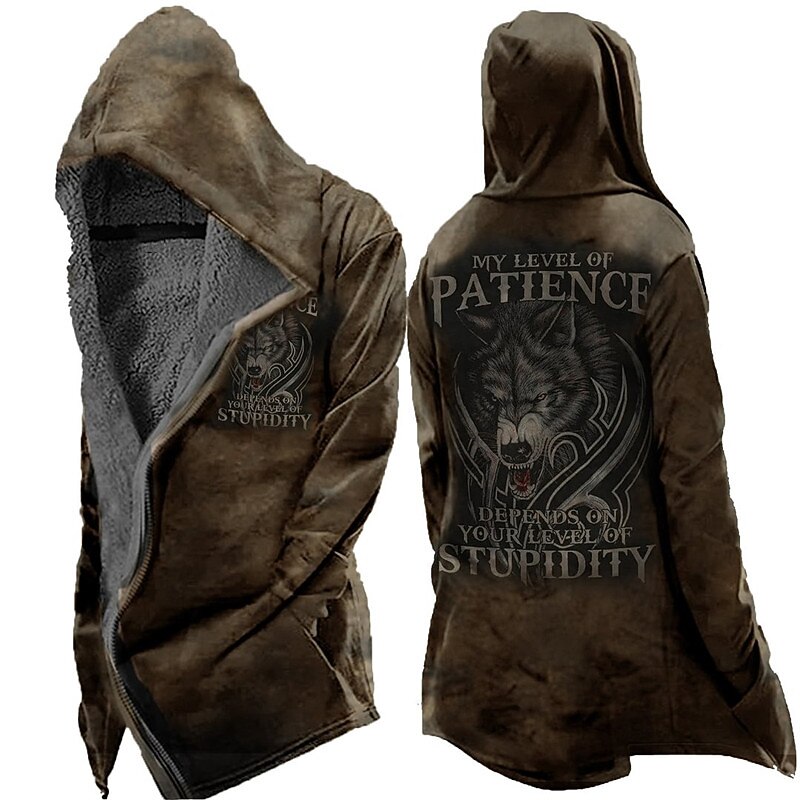 Men's Skull Wolf Letter Winter Coat Fleece Jacket Coat Comfortable Warm Breathable Fashion Streetwear Casual Daily Sports & Outdoor Daily Wear Going out Zipper Pocket Print Fall & Winter Hoodie Long4