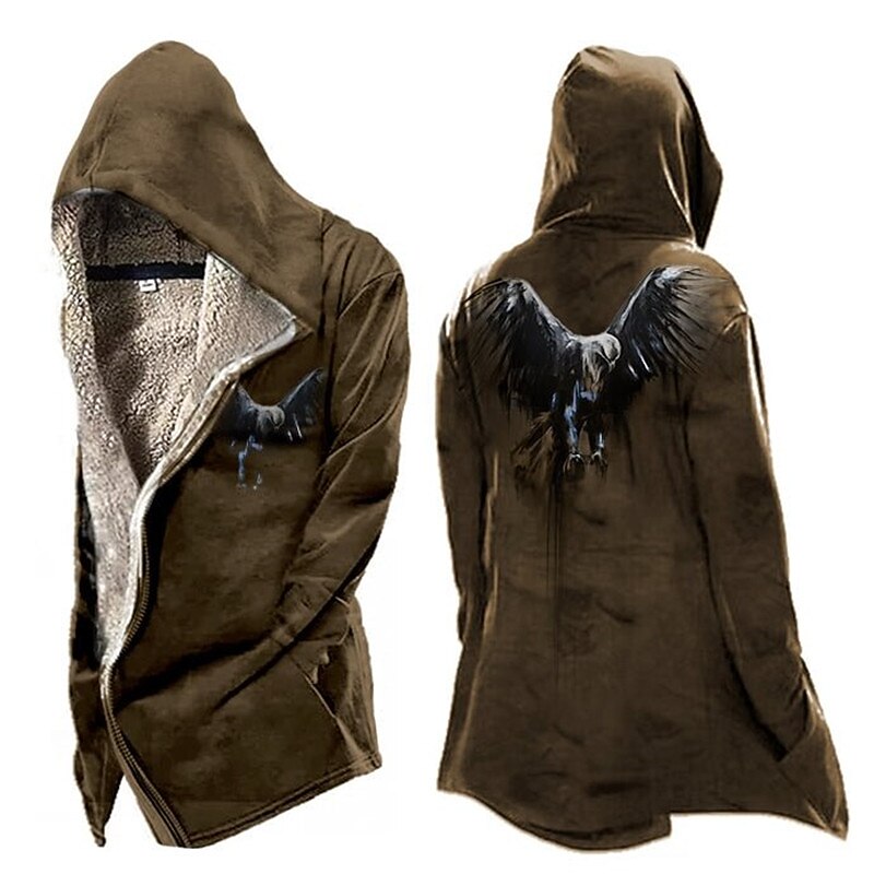 Men's Vintage Eagle Winter Coat Fleece Jacket Coat Comfortable Warm Breathable Fashion Streetwear Casual Daily Sports & Outdoor Daily Wear Going out Zipper Pocket Print Fall & Winter Hoodie Long2