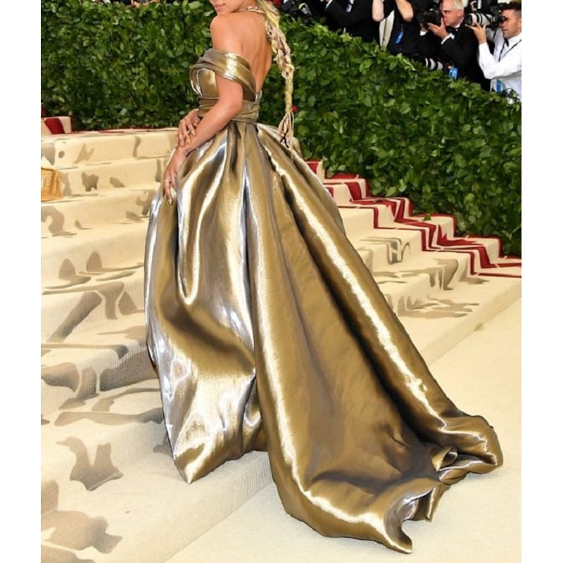 A-Line Evening Gown Celebrity Style Dress Carnival Wedding Reception Floor Length Sleeveless Off Shoulder Satin with Ruched Masquerade Dress2