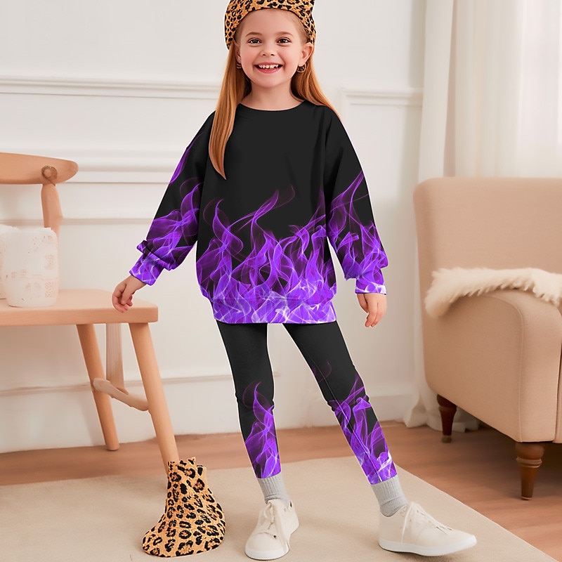 Girls' 3D Graphic Gradient Ramp Sweatshirt & Sweatpants Set Long Sleeve 3D Print Fall Winter Active Fashion Daily Kids 3-12 Years Outdoor Vacation Date Regular Fit2