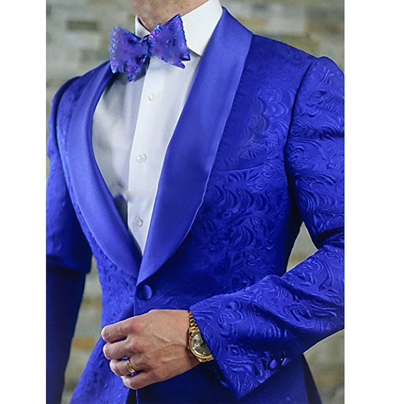 Men's Wedding Prom Suits Shawl Collar Black White Party Jacquard Floral Tailored Fit 2 Piece Single Breasted One-button3