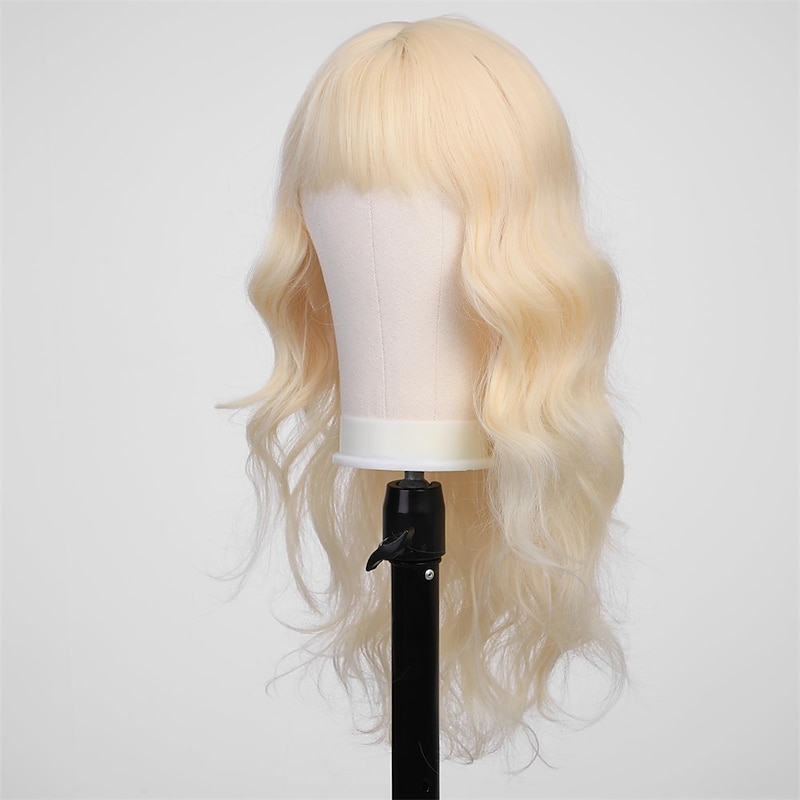 Long Blonde Wigs for Women Curly Layered Wig with Bangs Natural Synthetic Hair Halloween Cosplay Party Wigs2
