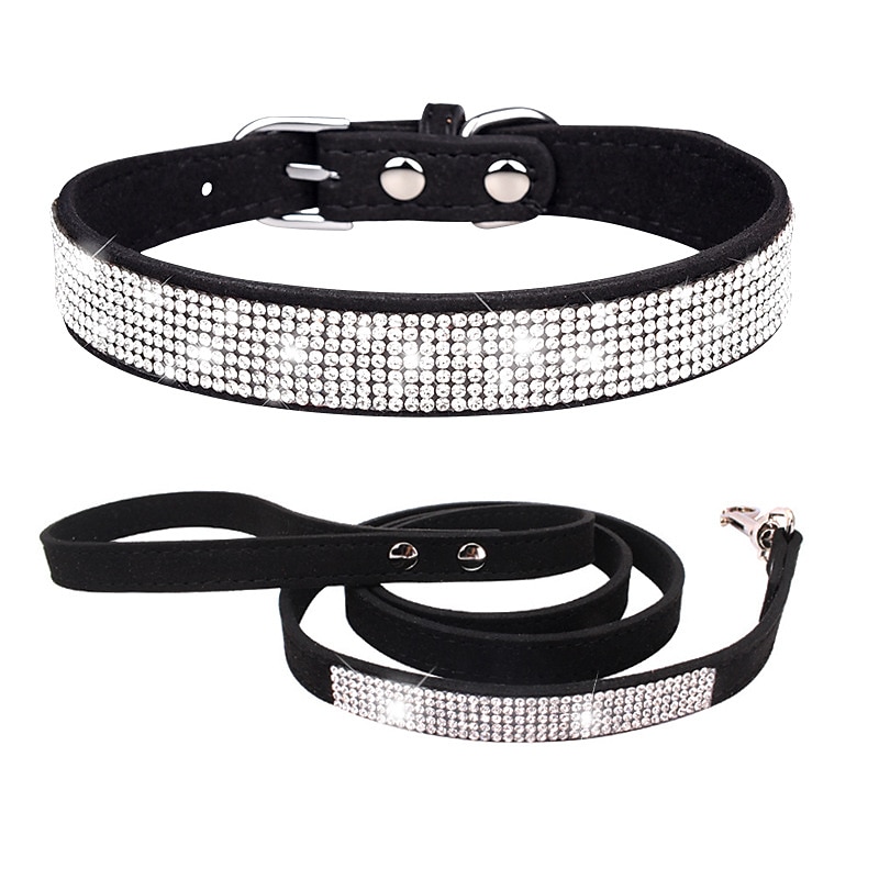 Pet Collar Shiny Rhinestone Dog Collar Small And Medium-sized Dog Chain Walking Dog Rope Microfiber Cat Collar2