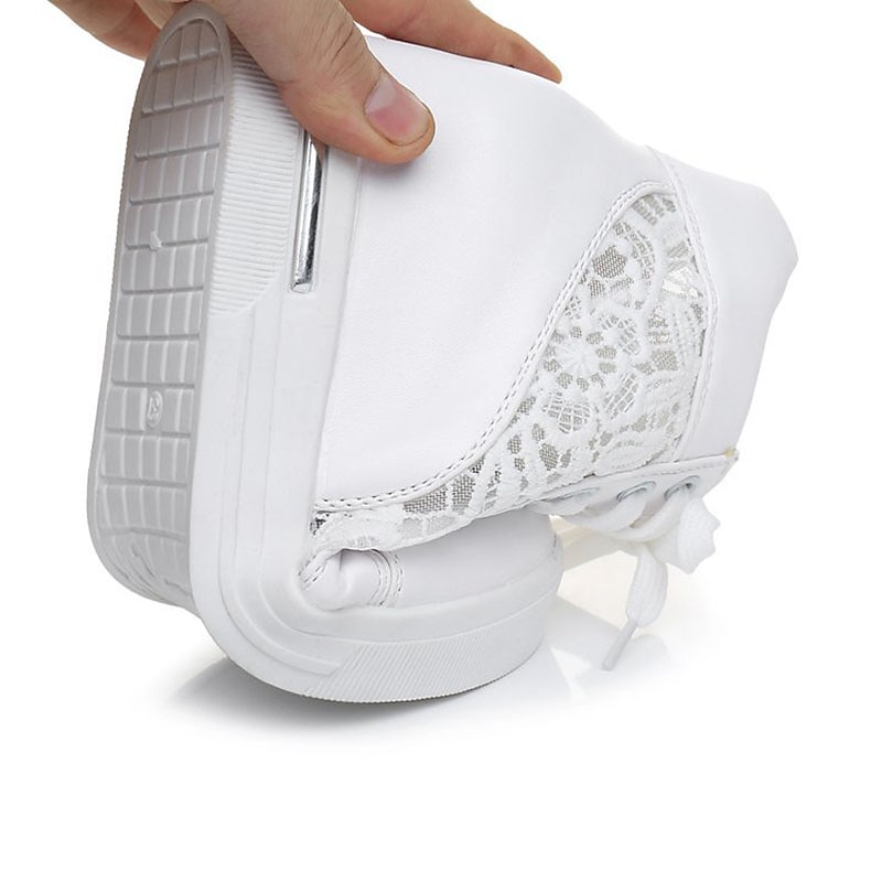 Women's Breathable Wedge Sneakers with Lace Panel – Comfortable Lace-Up High-Top Shoes for Casual Outings and Summer Wear2