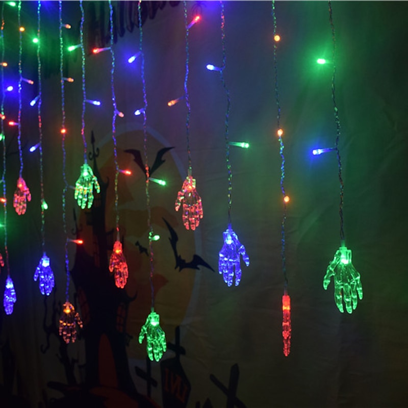 Halloween Decorations 3.5M 96Led LED Icicle Curtain String Lights, 3D Pumpkin Ghost Lantern for Home Party Holiday Lights EU US AU UK Plug4