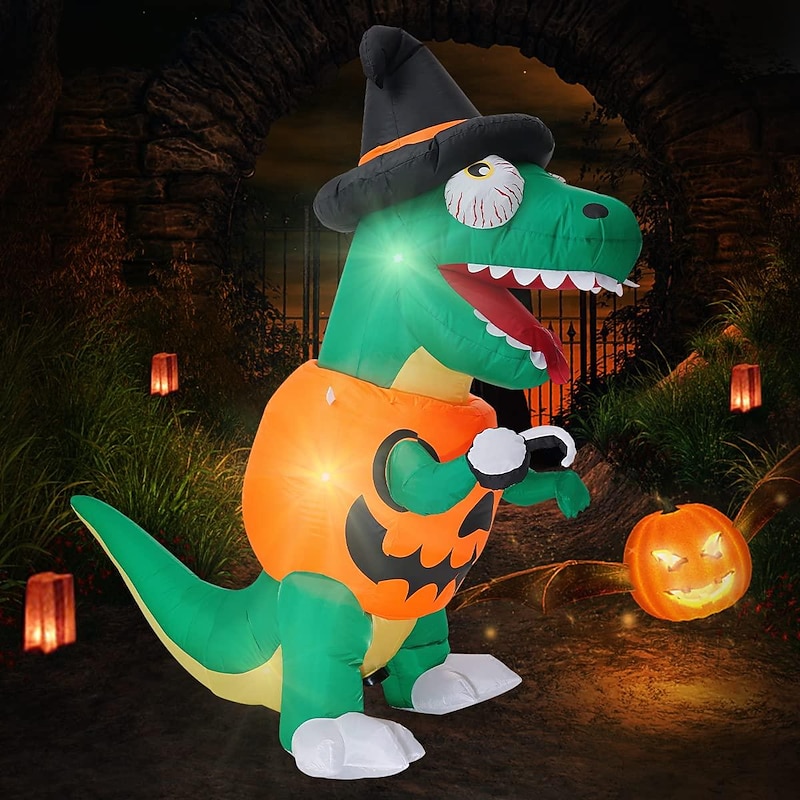 6ft Halloween Outdoor Inflatable Pumpkin Dinosaur Combo, Inflatable Yard Decoration, Built-in LED Lights for Garden/Patio/Holiday/Party4