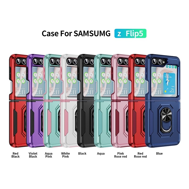 Phone Case For Samsung Galaxy Z Flip 6 Z Flip 5 Z Flip 4 Ring Holder Military Grade Protection Shockproof TPU PC2
