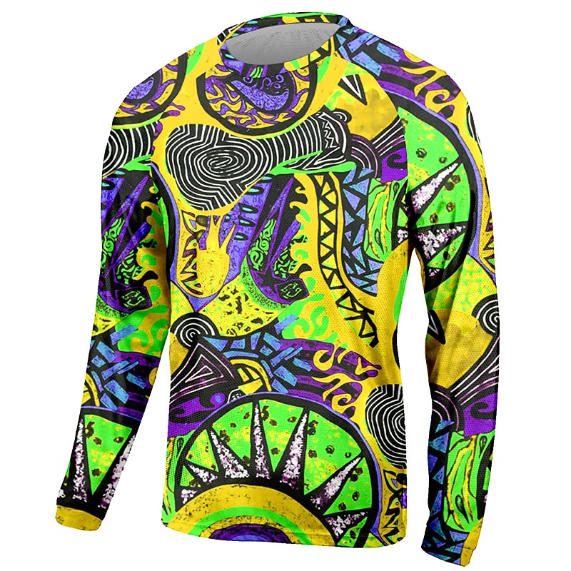 Men's Downhill Jersey Graphic Long Sleeve Bike Jersey Top with 3 Rear Pockets Mountain Bike MTB Road Bike Cycling Quick Dry Reflective Strips Back Pocket Moisture Wicking Sports Yellow Pink Red4