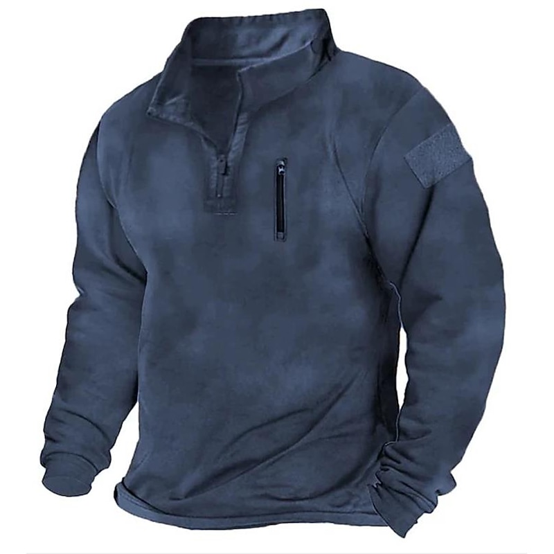 Men's Sweatshirt Pullover Black Blue Green Khaki Gray Standing Collar Solid Color Zipper Going out Vintage Streetwear Casual Winter Fall & Winter Clothing Apparel Hoodies Sweatshirts  Long Sleeve3