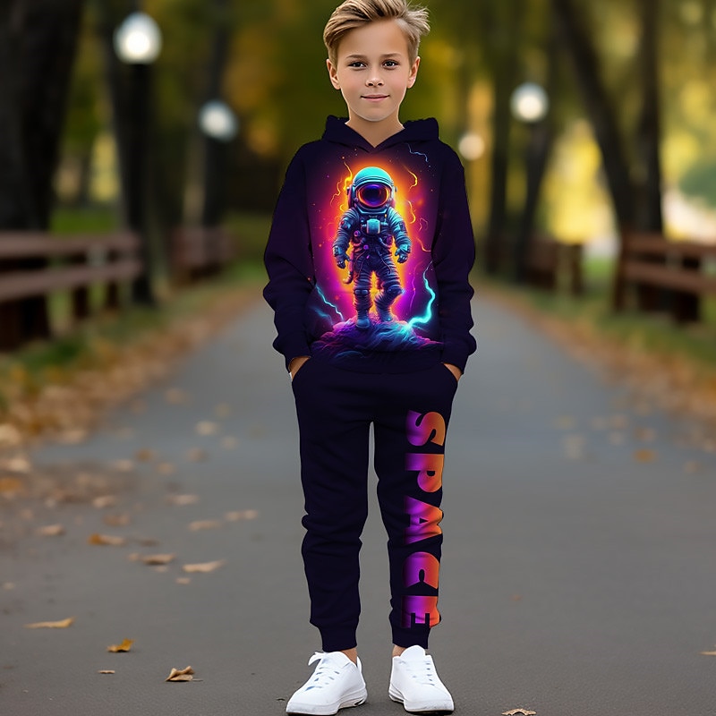 Boys 3D Astronaut Hoodie & Sweatpants Set Hoodie Set Clothing Set Long Sleeve 3D Printing Fall Winter Active Fashion Cool Kids 3-12 Years Outdoor Vacation Street Regular Fit2