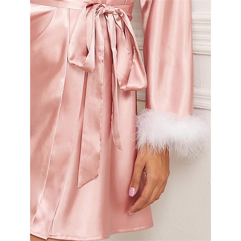 Women's Pajamas Bathrobe Robes Gown Pure Color Simple Casual Comfort Home Daily Bed Satin Lace Breathable V Wire Long Sleeve Summer Fall Home Outfits4