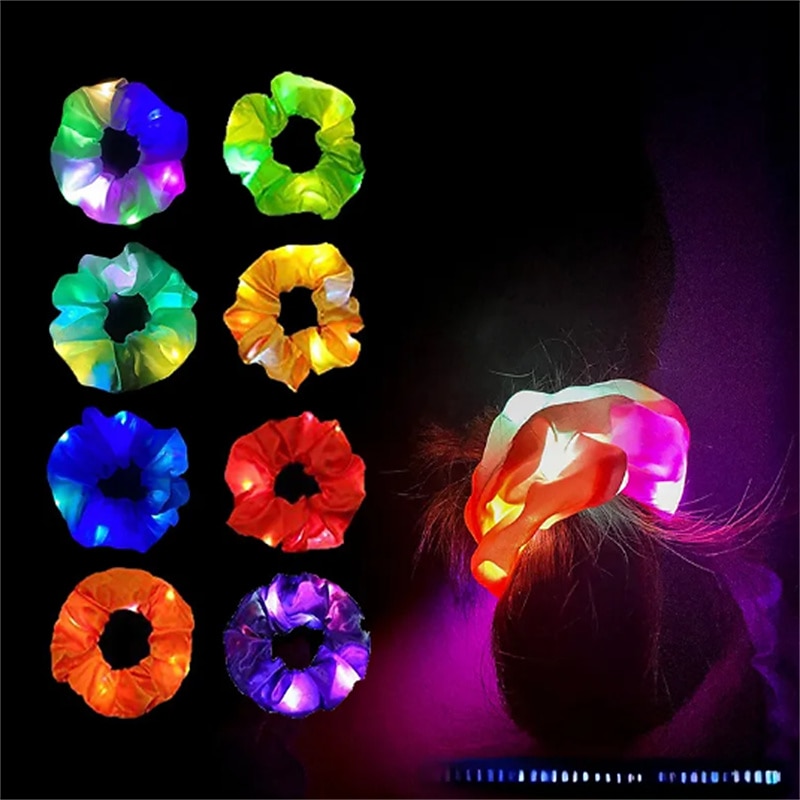 5pcs LED Luminous Hair Scrunchies Light Up Hair Scrunchies Elastic Light Women Girls Hair Bands for Halloween Christmas Party4