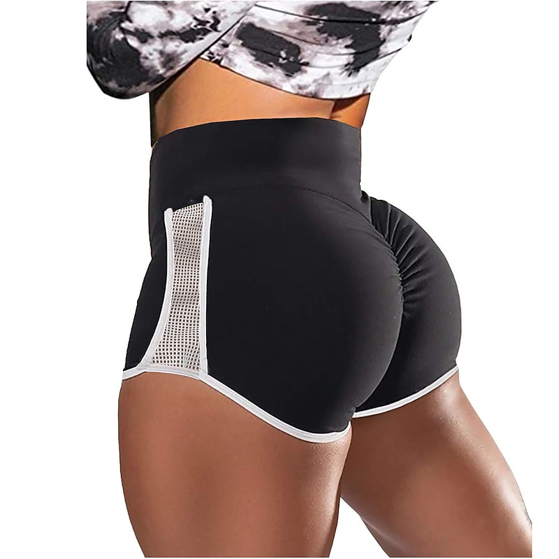 Women's Biker Shorts Short Leggings Scrunch Butt Ruched Butt Lifting Mesh Butt Lift Tummy Control High Waist Gym Workout Running Fitness Shorts Bottoms Solid Color Dark Grey Black Burgundy Spandex3