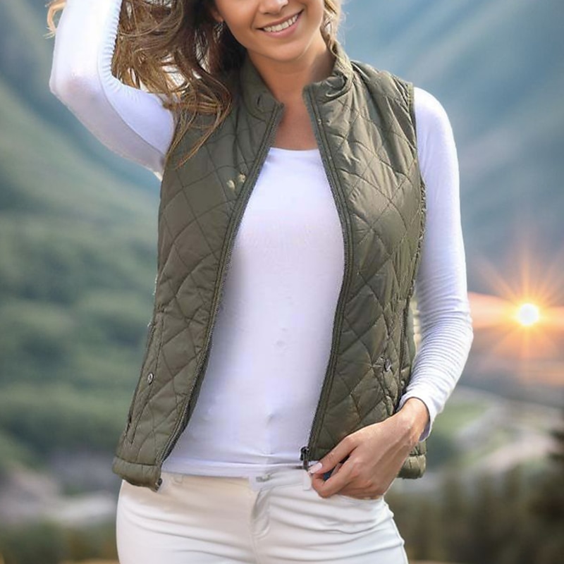 Women's Hiking Vest Sleeveless Top Outdoor Thermal Warm Quick Dry Zipper Pocket Soft Winter Zipper Pocket Sporty Dark Grey Black White Hunting Fishing Climbing