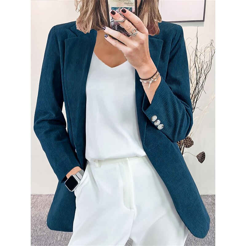 Women's Corduroy Jacket Blazer Formal Button Solid Color Windproof Fashion Regular Fit Outerwear Long Sleeve Fall claret S 5