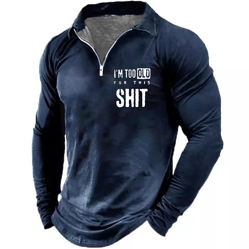 Men's Funny Zip Polo Shirts Golf Shirt Long Sleeve Polo Shirts Collared Shirts Vintage Casual Streetwear Festival Wear Party Outfits 3D Print Quarter Zip Polo Lake blue Black Wine