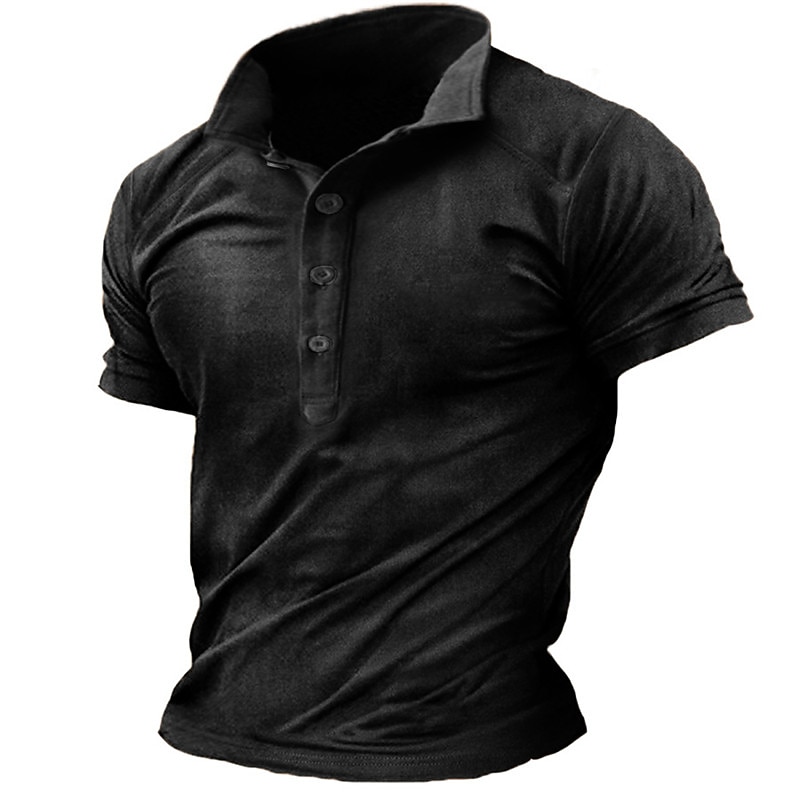 Men's Button T Shirt Henley Shirt Tee Top Short Sleeves Henley Summer Plain Fashion Designer Basic Front Pocket Vacation Street Going out Black Brown Khaki Top Tee for Men2