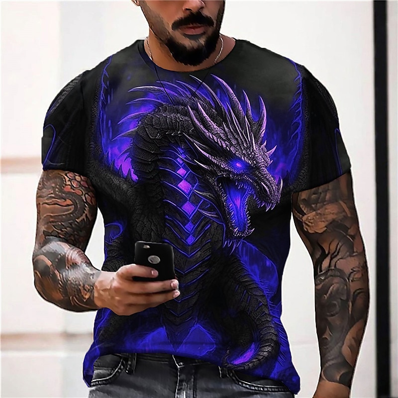 Men's Animal Dragon T Shirt Graphic Tee Short Sleeve T shirt 3D Print Crew Neck Shirt Designer Casual Outdoor Vacation Daily Blue Orange Green Spring & Summer Clothing Apparel S M L XL 2XL 3XL2
