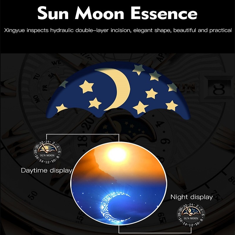 Mechanical Watch for Men Business Luxury Analog Wristwatch CalendarAutomatic Self-winding Moon Phase Waterproof Noctilucent Genuine Leather Watch Gift4
