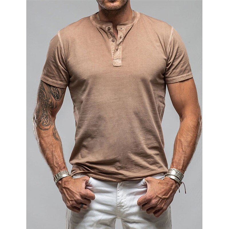 Men's Button T Shirt Henley Shirt Tee Top Short Sleeves Henley Summer Plain Fashion Designer Basic Vacation Street Going out Black White Navy Blue Top Tee for Men