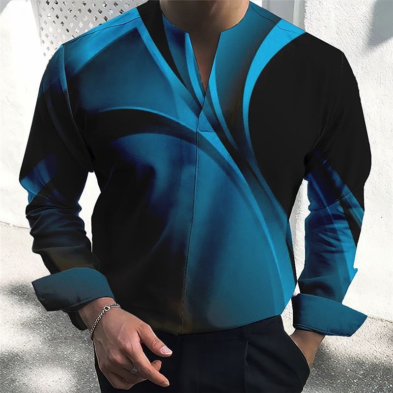 Men's Shirt Dress Shirt Gradient Outdoor Casual Yellow Red Blue Green Long Sleeve V Neck Summer Fall Clothing Apparel Print