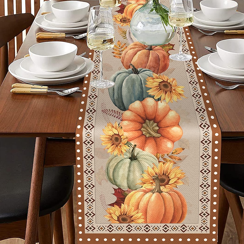 Pumpkin Table Runner Halloween Fall Burlap Tablerunner Farmhouse Indoor Table Autumn Decoration Table Flag Decor For Dining Weddig Party Holiday4