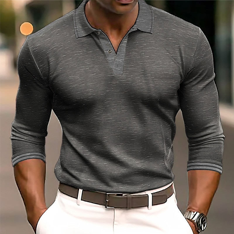 Men's Polo Shirt Golf Shirt Casual Holiday Classic Long Sleeve Fashion Basic Plain Quick Dry Summer Regular Fit Black Dark Navy Coffee Grey Polo Shirt3