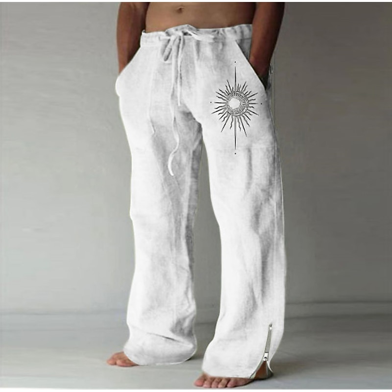 Sun Vintage Men's 3D Print Pants Trousers Outdoor Street Going out Polyester White Blue Green S M L Mid Waist Elasticity Pants