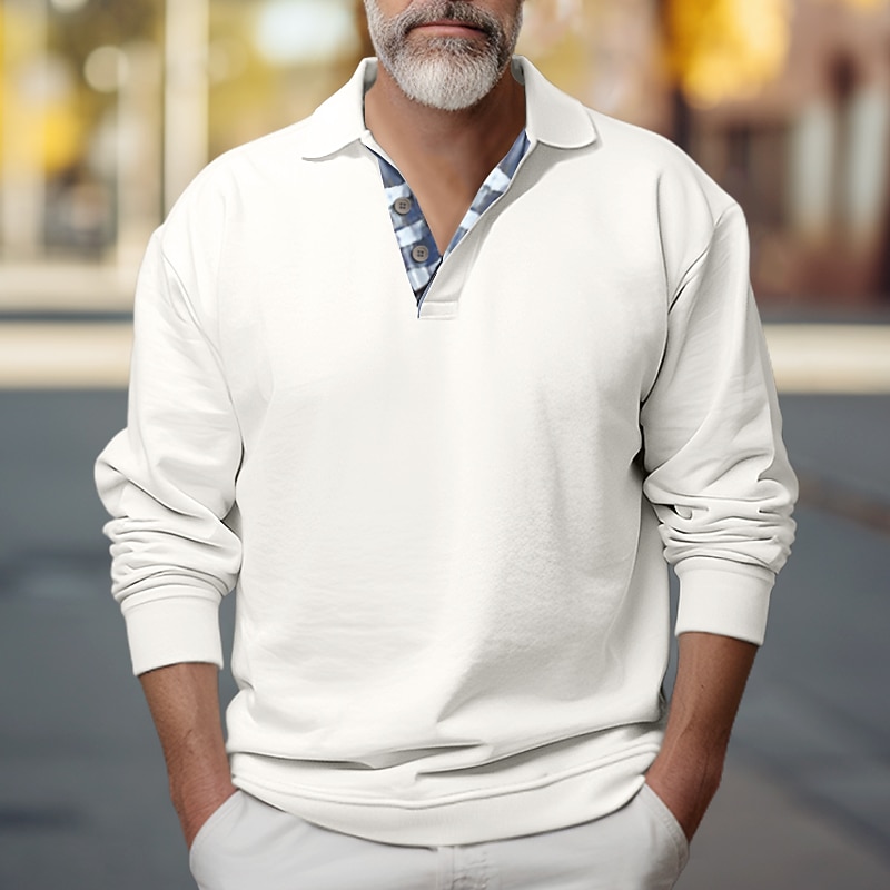 Men's Sweatshirt Black White Blue Khaki Gray Polo Collar Plain Sports & Outdoor Daily Holiday Polyester Streetwear Basic Casual Spring &  Fall Clothing Apparel Hoodies Sweatshirts  Long Sleeve2