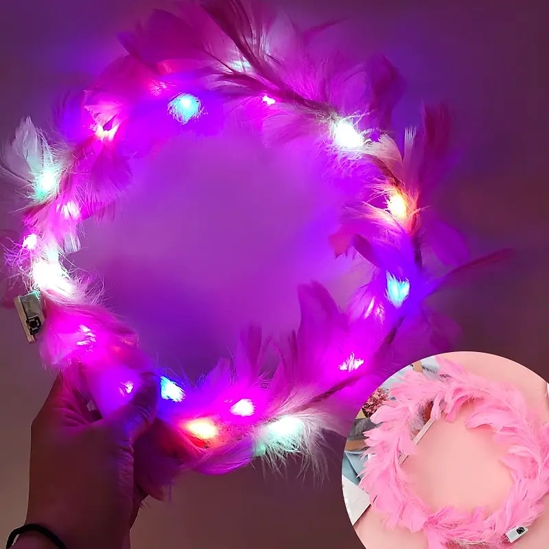 2 pcs  Light Up the Night with this Sparkly LED Feather Headband - Perfect for Parties and Festivals!4