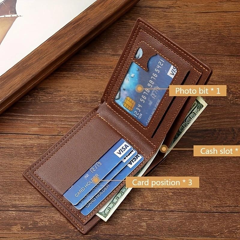 Stylish and Durable Men's PU Leather Bifold Wallet with Card Slots - Perfect Gift for Him3
