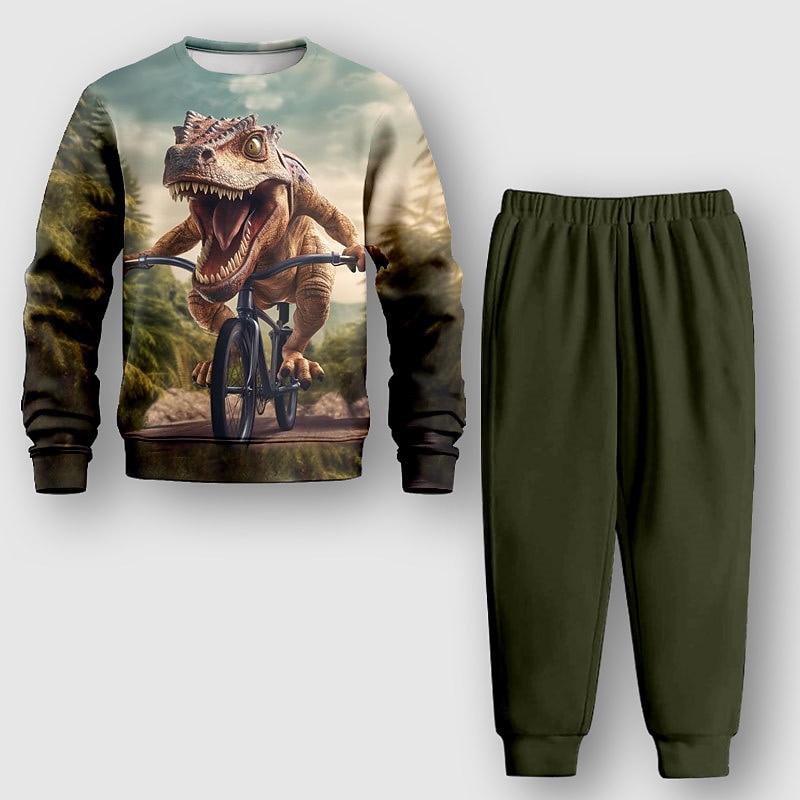 Boys 3D Animal Dinosaur Sweatshirt & Sweatpants Set Long Sleeve 3D Printing Fall Winter Active Fashion Cool Kids 3-12 Years Outdoor Vacation Street Regular Fit