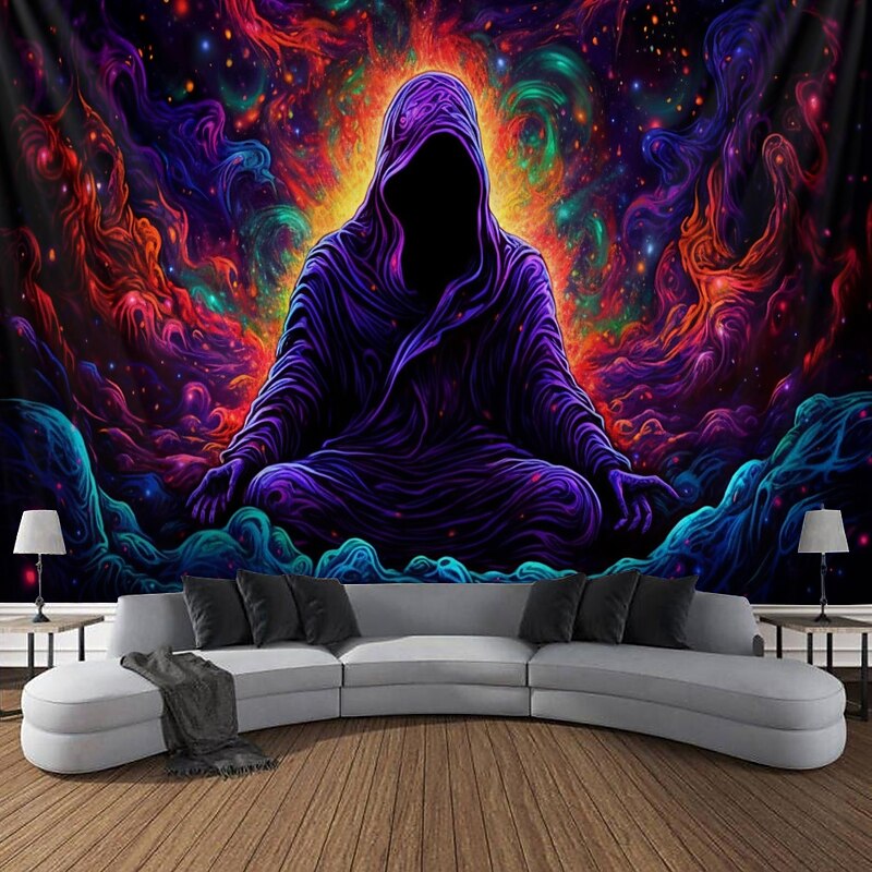 Halloween Decorations Blacklight Tapestry UV Reactive Glow in the Dark Glow Party Neon Ghost Psychedelic Trippy Misty Hanging Tapestry Wall Art Mural for Living Room Bedroom2
